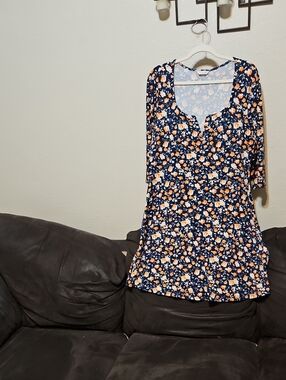 Navy Floral Mini Dress with Peach Blooms